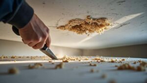 Découpe du plâtre au plafond pour le diagnostic de fissure : guide complet