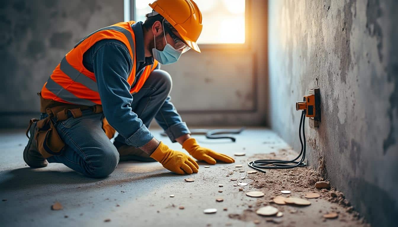 Illustration: Préparer et sécuriser son chantier de découpe du plâtre pour rainure de câble