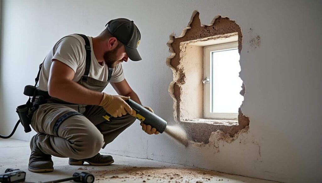 Découpe du plâtre pour trappe d’accès et finition parfaite